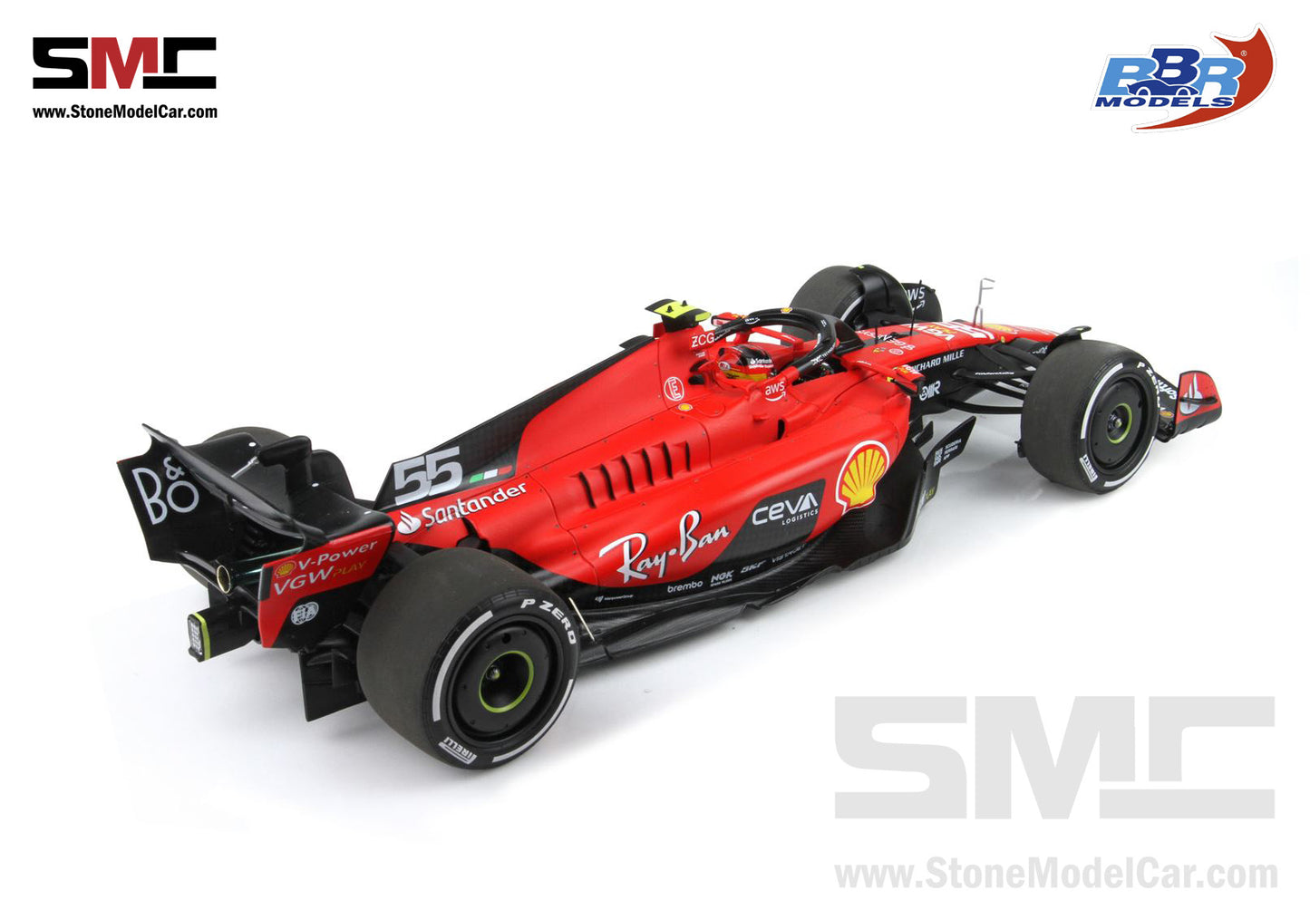 [Pre-Order] Ferrari F1 SF-23 #55 Carlos Sainz Singapore GP 2023 BBR 1:18 with Leather Base