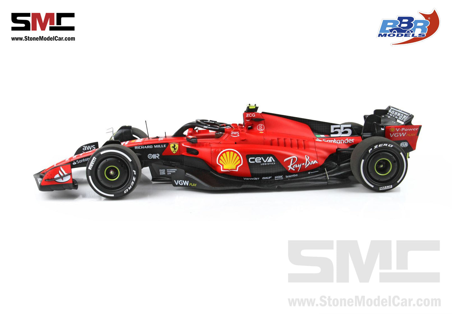 [Pre-Order] Ferrari F1 SF-23 #55 Carlos Sainz Singapore GP 2023 BBR 1:18 with Leather Base