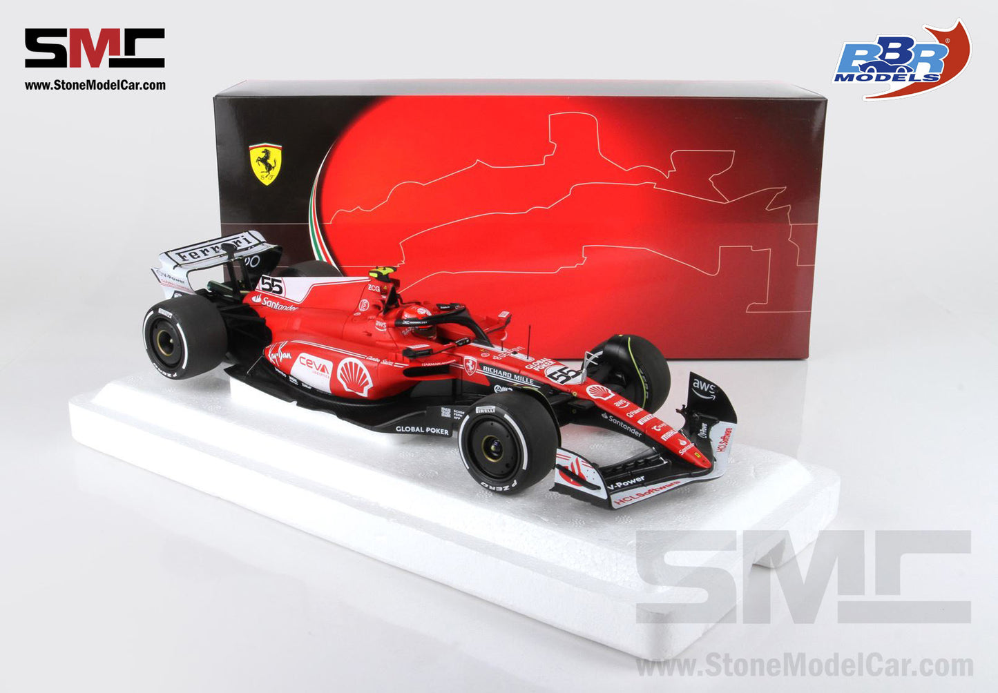 Ferrari F1 SF-23 #55 Carlos Sainz Las Vegas GP 2023 BBR 1:18 Polifoam Packaging