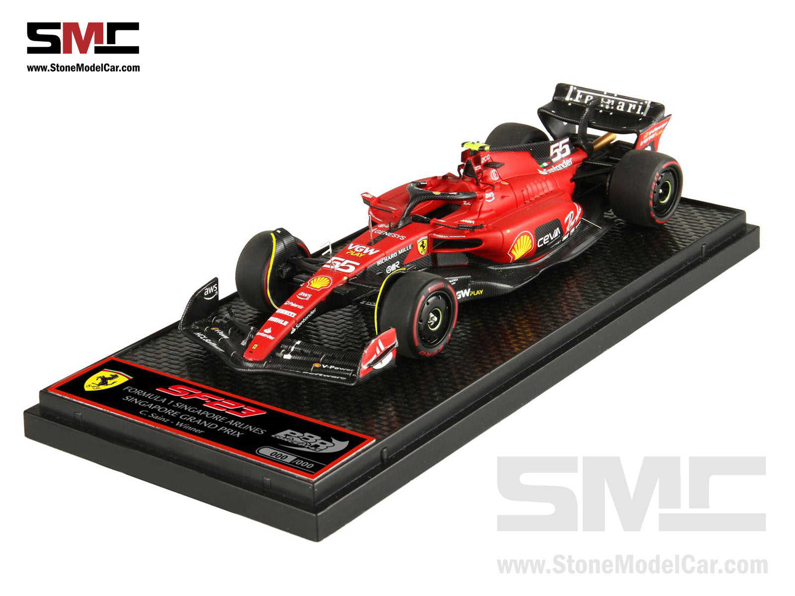 [Pre-Order] Ferrari F1 SF-23 #55 Carlos Sainz Singapore GP Winner 2023 BBR  1:43 BBRC292A