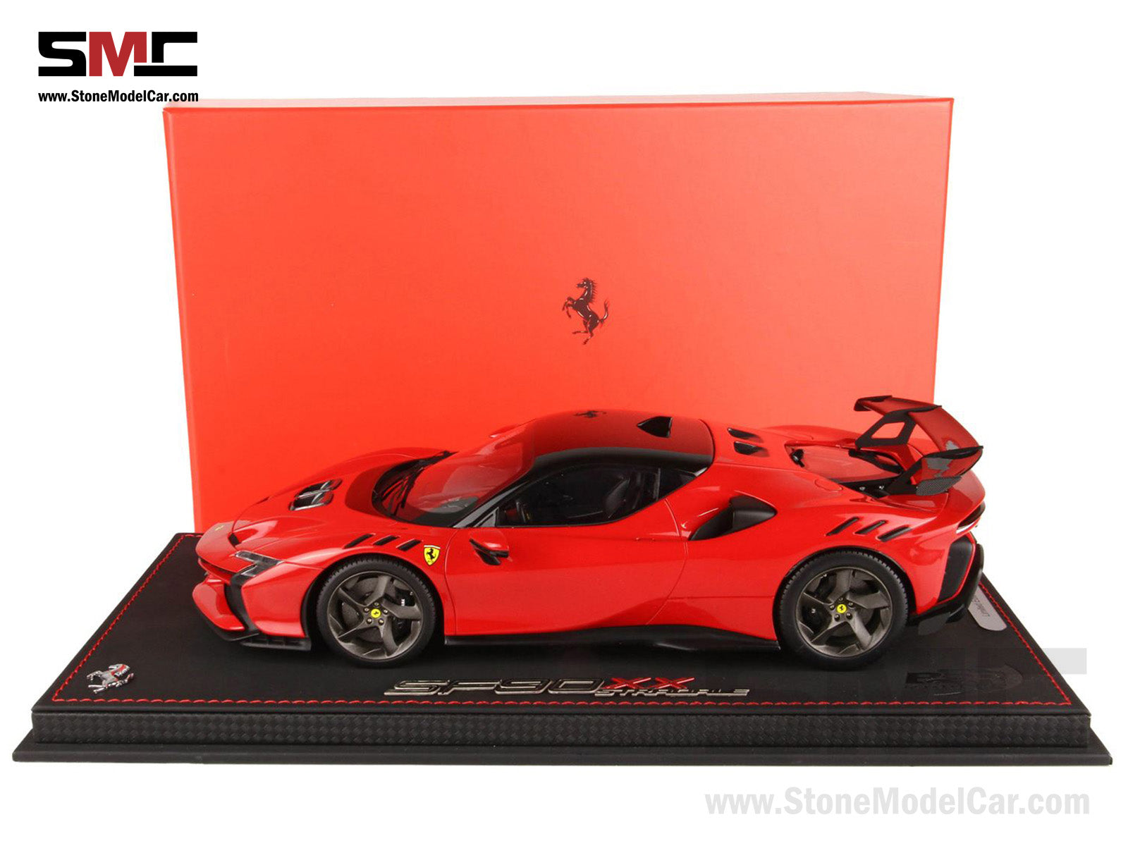 BBR 1:18 Ferrari SF90 XX Stradale 2023 - Rosso Corsa 322 Red P18237C with  Leather Base