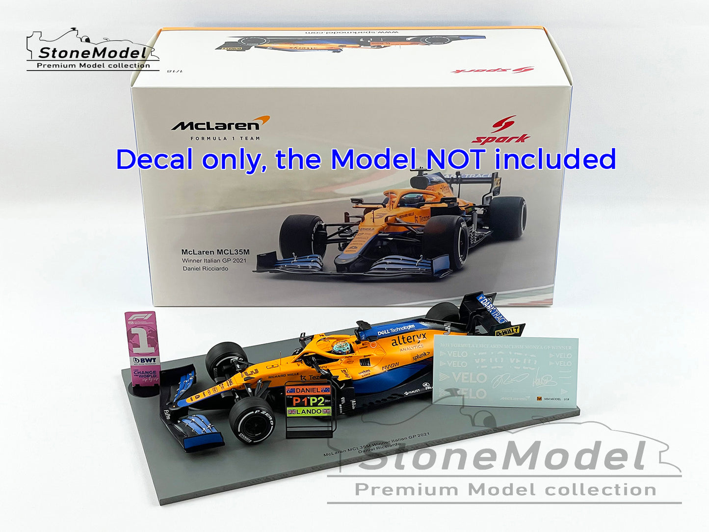 Decal for 1:18 Mclaren F1 MCL35M Italy 2021 Norris Ricciardo MINICHAMPS & Spark