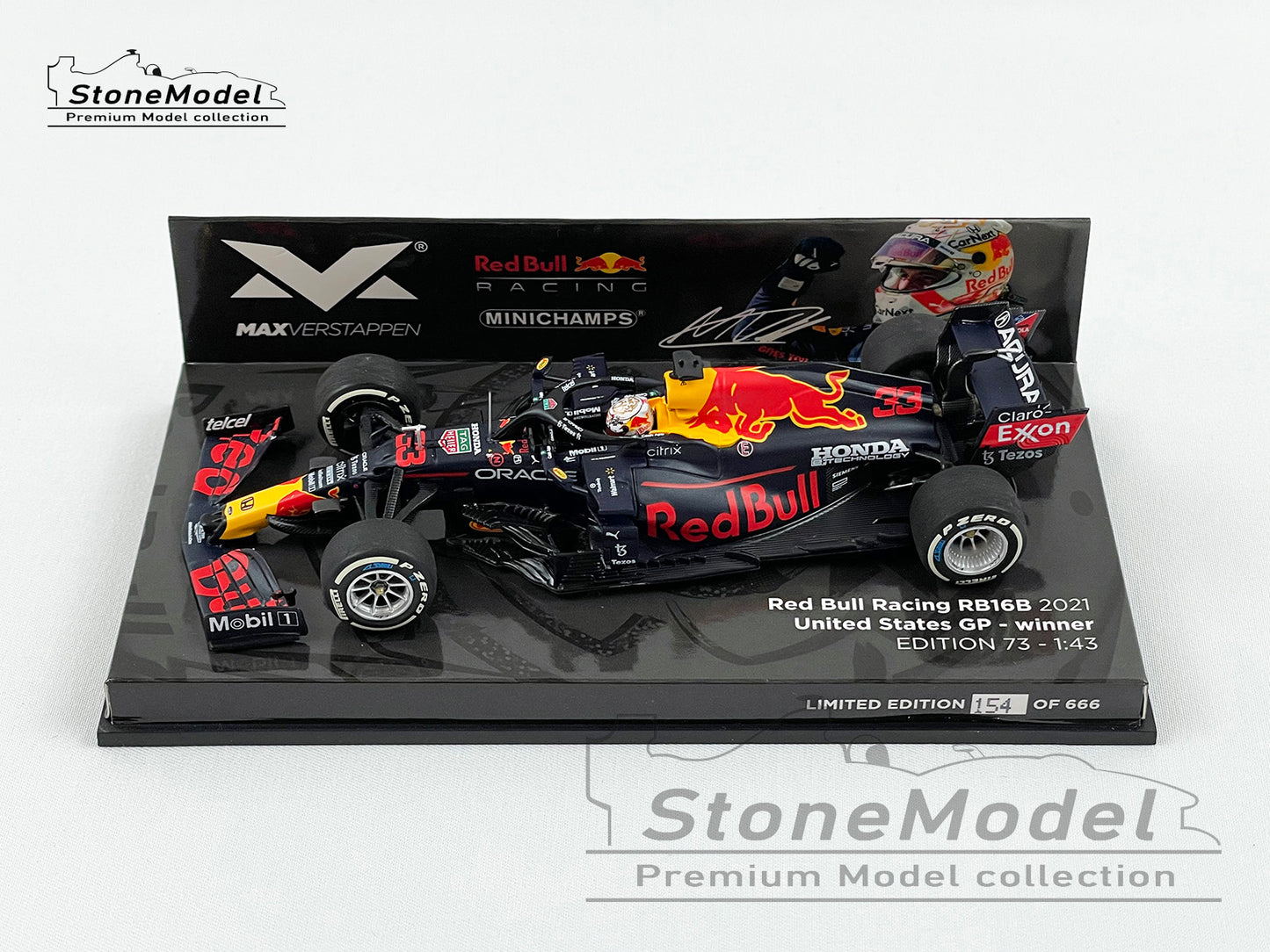 2021 F1 World Champion Max Verstappen #33 Red Bull F1 RB16B US GP Acura 1:43 MINICHAMPS