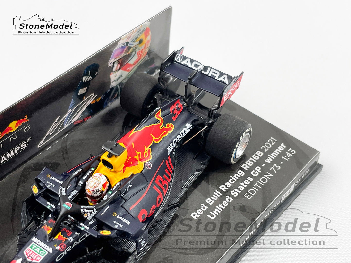 2021 F1 World Champion Max Verstappen #33 Red Bull F1 RB16B US GP Acura 1:43 MINICHAMPS