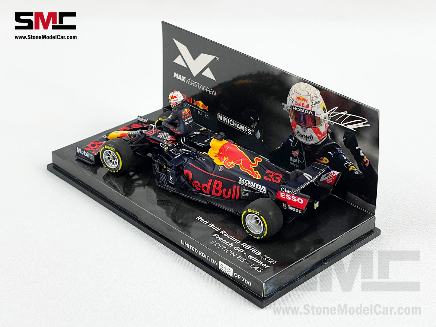 2021 F1 World Champion #33 Max Verstappen Red Bull RB16B French GP 1:43 MINICHAMPS with Figure