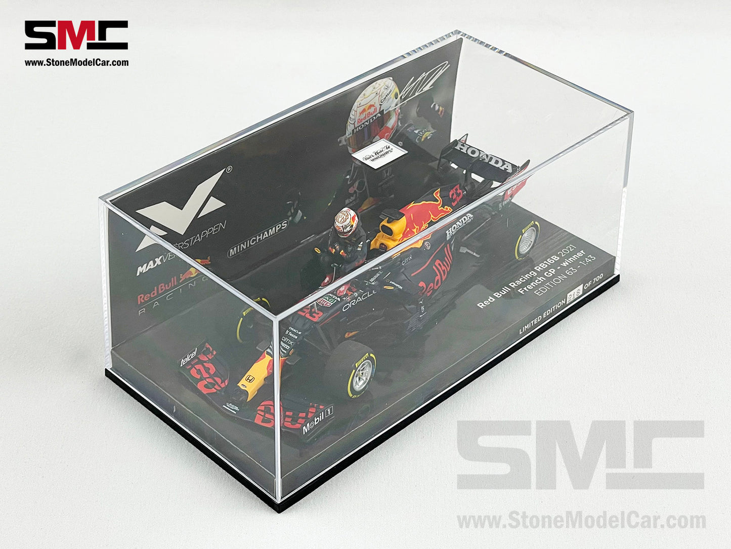 2021 F1 World Champion #33 Max Verstappen Red Bull RB16B French GP 1:43 MINICHAMPS with Figure