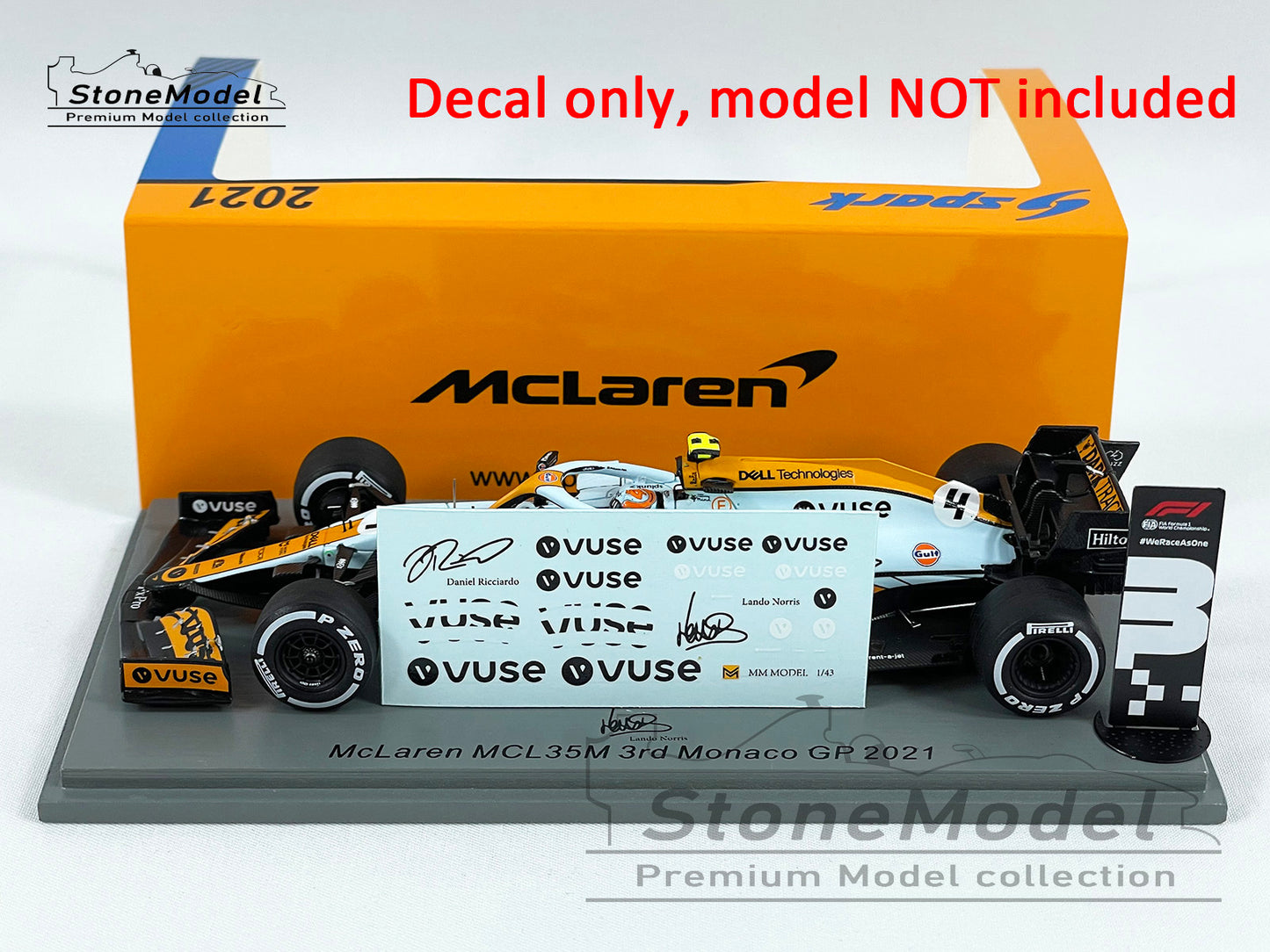 Decal for 1:43 Gulf Livery Mclaren F1 MCL35M Monaco GP 2021 MINICHAMPS & Spark