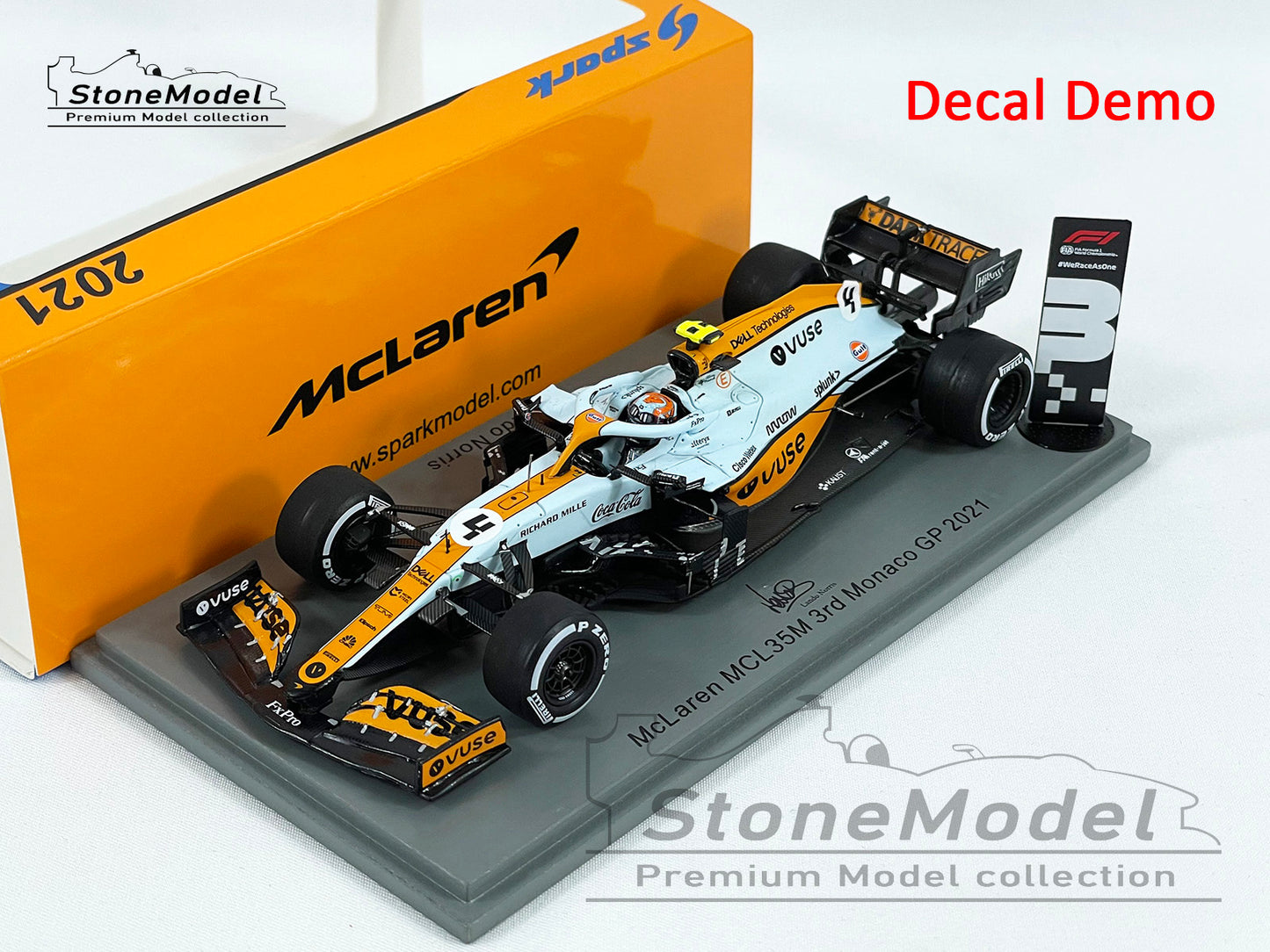 Decal for 1:43 Gulf Livery Mclaren F1 MCL35M Monaco GP 2021 MINICHAMPS & Spark