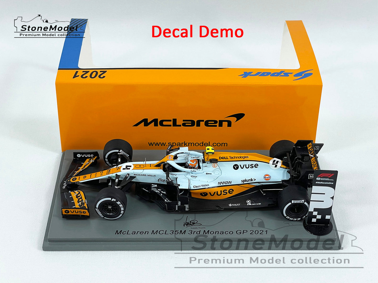 Decal for 1:43 Gulf Livery Mclaren F1 MCL35M Monaco GP 2021 MINICHAMPS & Spark