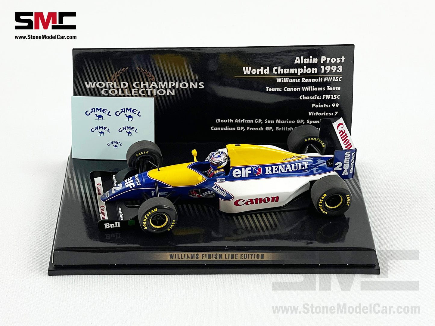 Williams F1 FW15C #2 Alain Prost 1993 World Champion 1:43 MINICHAMPS + CAMEL Decal