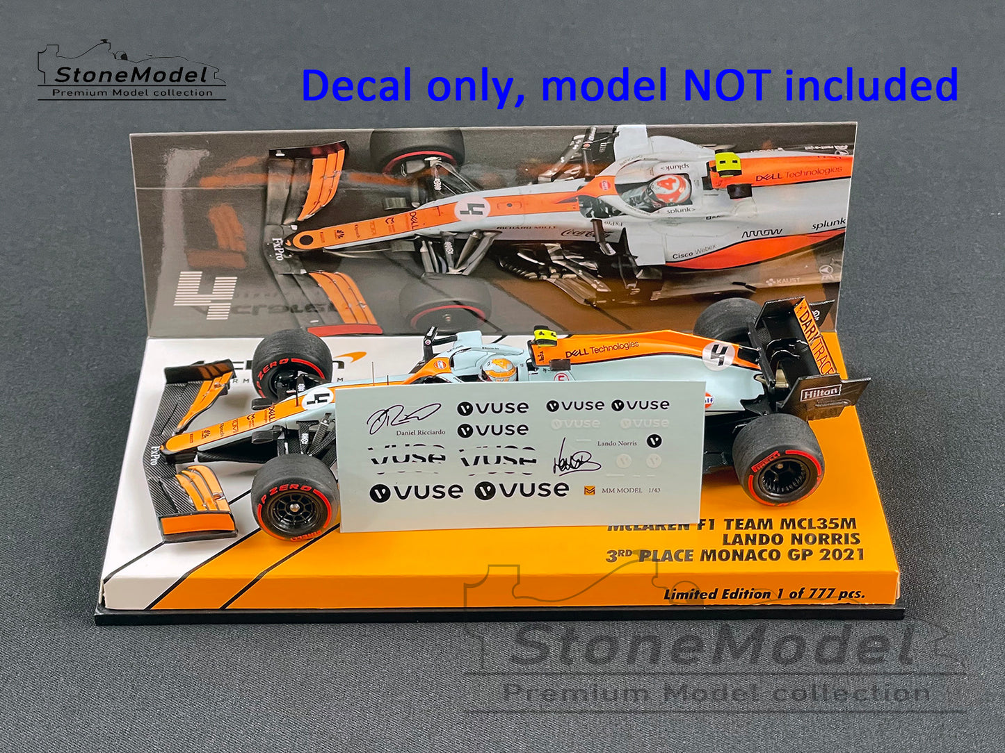 Decal for 1:43 Gulf Livery Mclaren F1 MCL35M Monaco GP 2021 MINICHAMPS & Spark