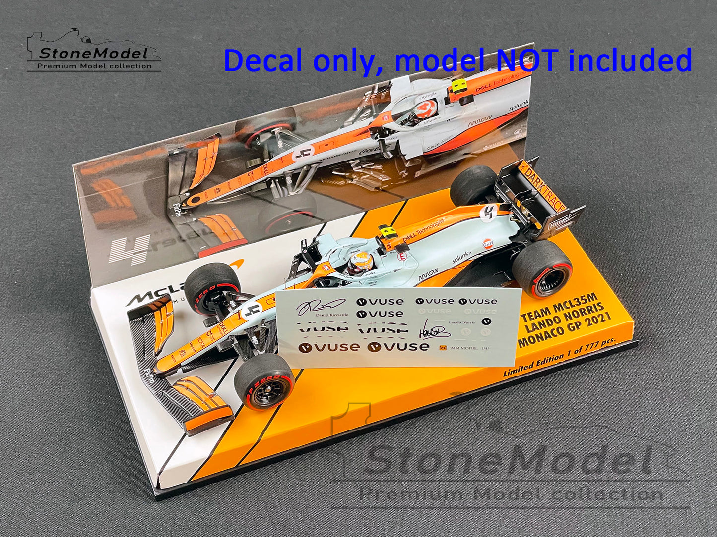 Decal for 1:43 Gulf Livery Mclaren F1 MCL35M Monaco GP 2021 MINICHAMPS & Spark