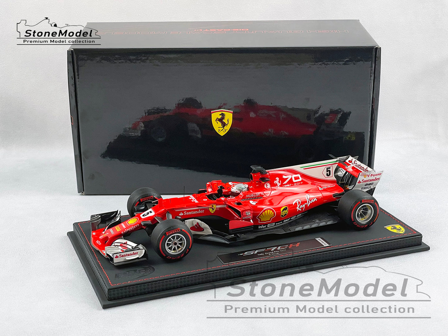 BBR 1:18 Ferrari F1 SF70H #5 Sebastian Vettel Italy GP Monza 2017 70th Anniversary with Display Case
